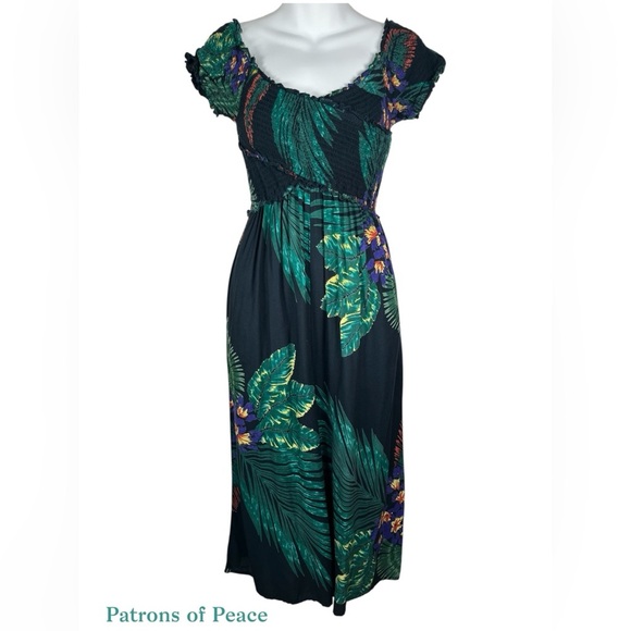 Anthropologie | Patrons of Peace | Marine Smocked Tropical Print Jumpsuit - Picture 3 of 10